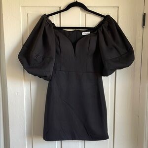 Black Mini Cocktail Dress with Puff Sleeves